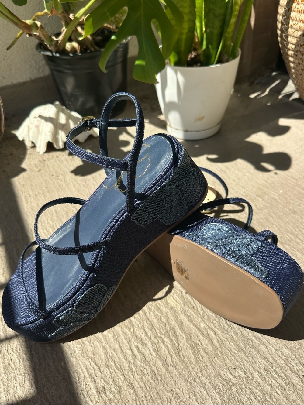 Larroude Navy Strappy Slingback Sandals - Picture 7 of 7